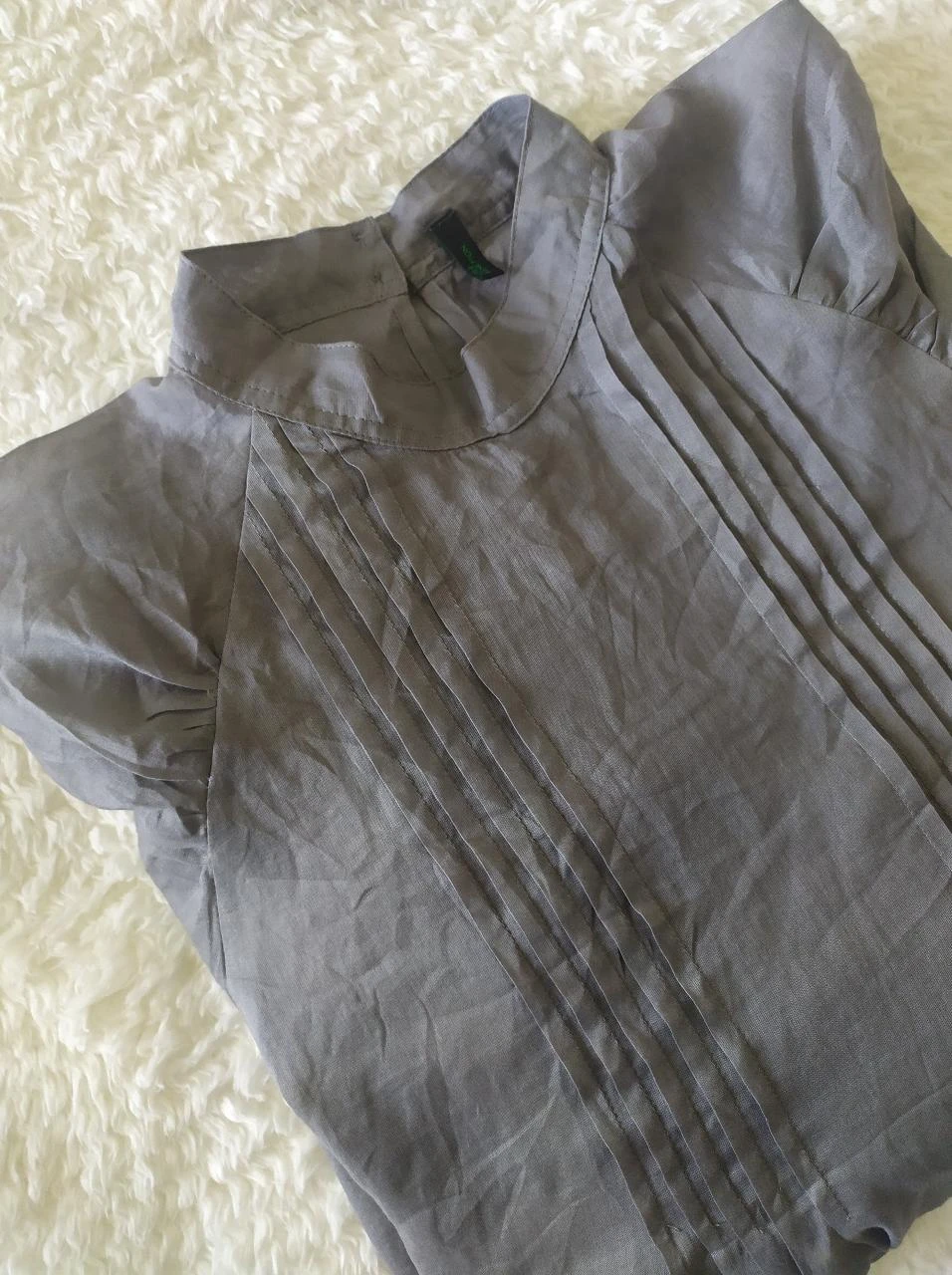 Stile Benetton Light Grey Pleated Balloon Sleeve Blouse M – photo 17